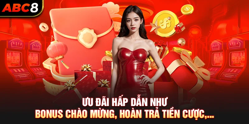 Ưu đãi hấp dẫn như bonus chào mừng, hoàn trả tiền cược,...